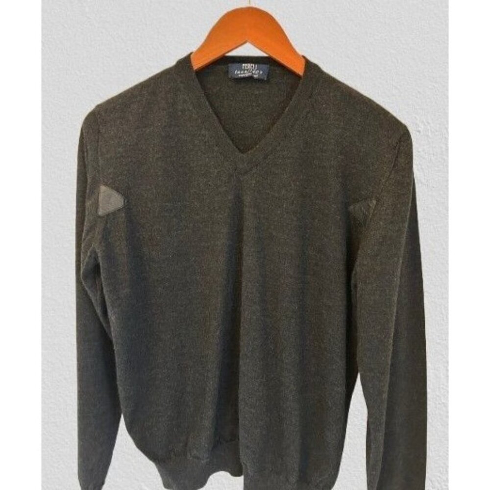 FEDELI 140's Wool Charcoal V-Neck Pullover Sweater Made in Italy